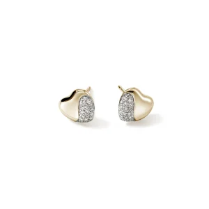 Women John Hardy Pebble Heart Stud Earrings, Gold, Diamonds
