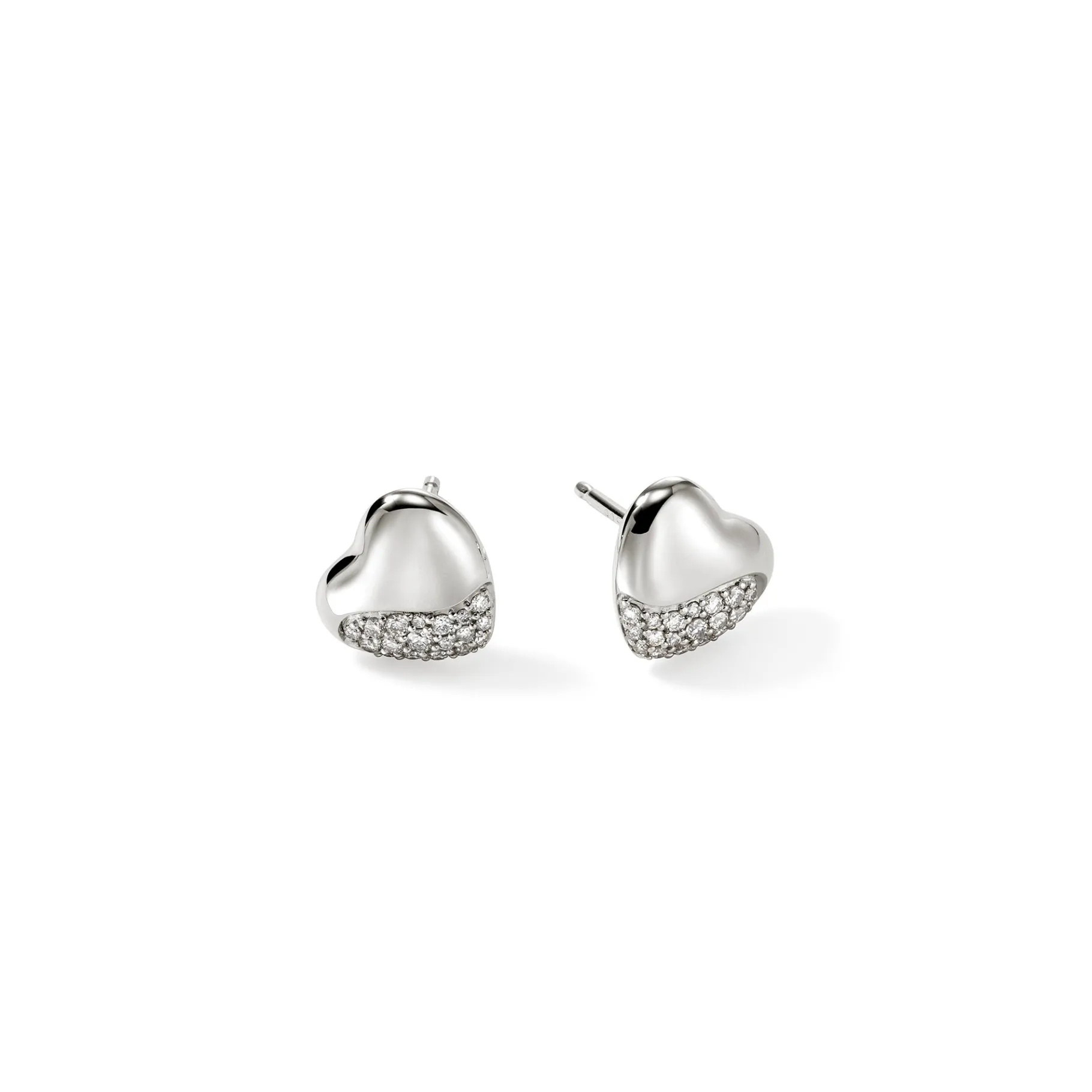 Women John Hardy Pebble Heart Stud Earrings, Silver, Diamonds