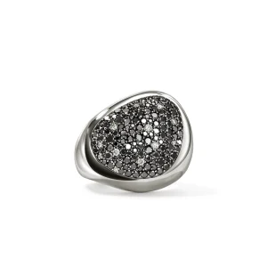 Women John Hardy Pebble Ring, Sterling Silver, Black Sand Diamond Pavé