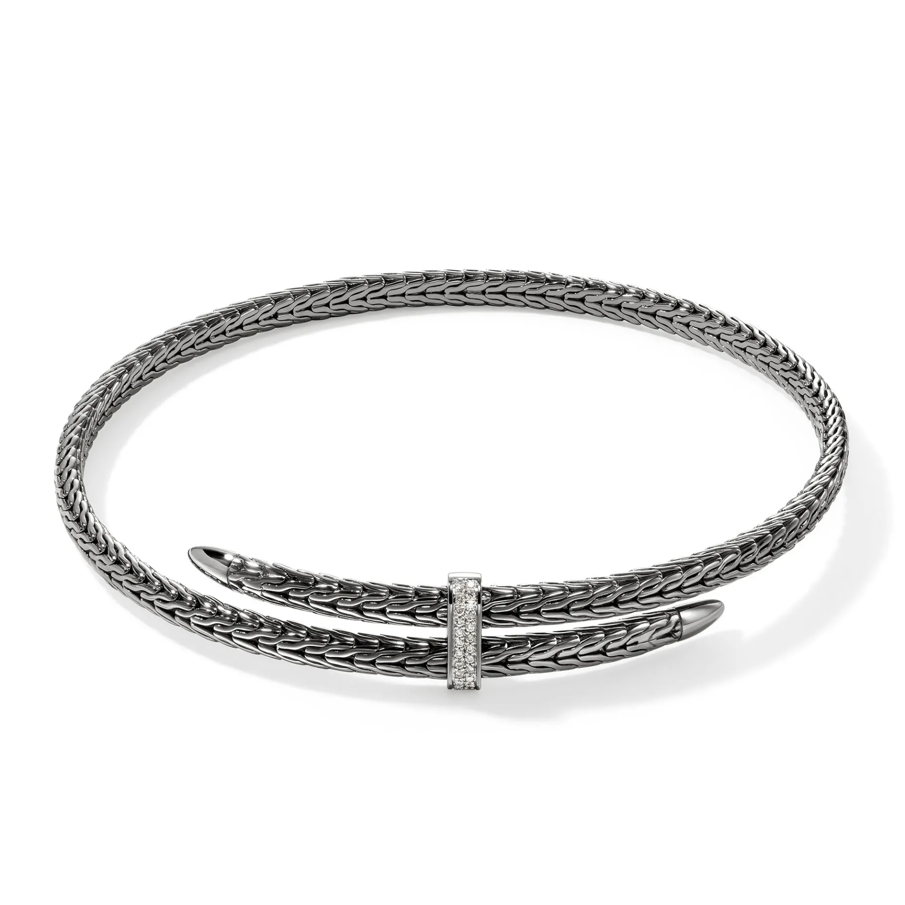 Women John Hardy Spear Coil Choker, Dark Silver, Diamonds