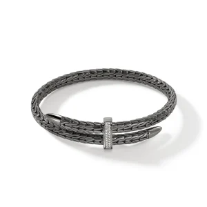 Women John Hardy Spear Flex Cuff, Dark Silver, Diamonds