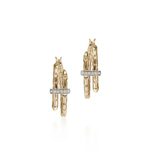 Women John Hardy Spear Hoop Earrings, Gold, Diamonds, Small