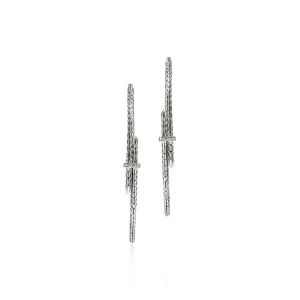 Women John Hardy Spear Hoop Earrings, Silver, Diamonds, Xlarge