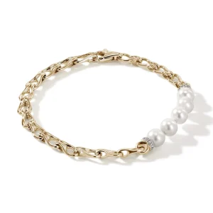 Women John Hardy Surf Bracelet, Gold, Diamonds, Pearls, 5.5MM