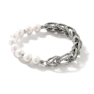 Women John Hardy Surf Bracelet, Silver, Pearls, 10.5MM
