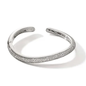 Women John Hardy Surf Hinged Cuff, Silver, Diamonds, Slim