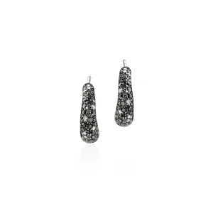 Women John Hardy Surf Hoop Earring, Sterling Silver, Black Sand Diamond Pavé, 15.5MM