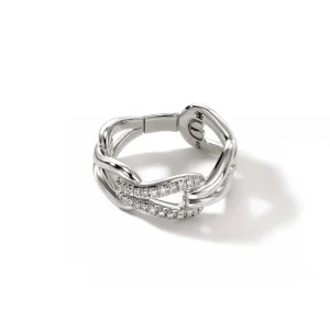 Women John Hardy Surf Link Ring, Silver, Diamonds, Wide