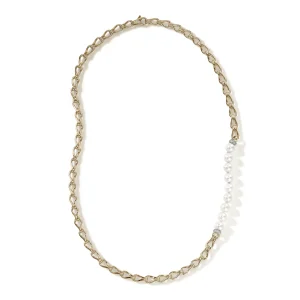 Women John Hardy Surf Necklace, Gold, Diamonds, Pearl, 5.5MM