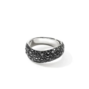 Women John Hardy Surf Ring, Sterling Silver, Black Sand Diamond Pavé, 8MM