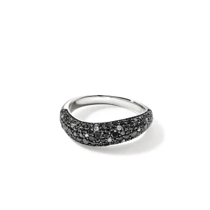 Women John Hardy Surf Ring, Sterling Silver, Black Sand Diamond Pavé, 5.7MM