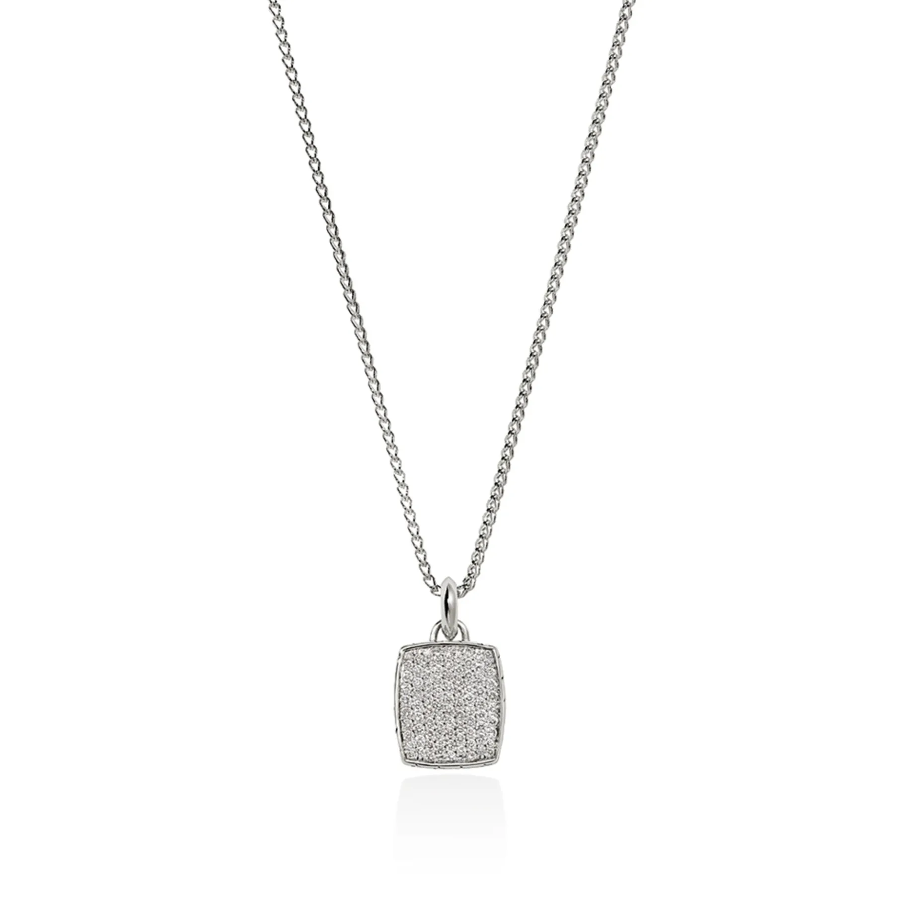 Women John Hardy Tag Necklace, Silver, Diamonds, 1.7MM